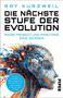 Text: „Die nächste Stufe der Evolution: Wenn Mensch und Maschine eins werden.“ Illustration eines stilisierten Kopfes.