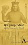 Titel: "Der gierige Staat. Bausteine für eine gerechte Wirtschaft." Illustration: Gekrönter Mann mit Geldscheinen vor Skyline., Buch