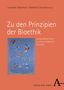 Titel: "Zu den Prinzipien der Bioethik". Illustration mit bunten Figuren auf blauem Hintergrund., Buch