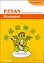 "RESAN: Rechtschreibung sicher anwenden, Startpaket." Ein grüner Drache hält einen Stift. Im Hintergrund bunte Symbole., Buch
