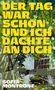 Text: Der Tag war schön und ich dachte an dich. Sofia Montrone. Roman. Hintergrund: Malerische grüne Baumlandschaft., Buch