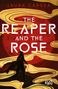 "The Reaper and the Rose", Laura Cardea. Silhouette einer Person vor rotem Hintergrund mit goldenen Mustern.