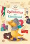 "Spekulatius auf Klassenfahrt" von Tobias Goldfarb. Ein fröhlicher Drache in Ritterrüstung mit Kindern und Gepäck., Buch