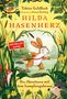 Text: "Tobias Goldfarb, illustriert von Verena Körting, Hilda Hasenherz, Bestseller-Autor, Das Abenteuer mit dem Sumpfungeheuer." 

Illustration: Ein Hase läuft, umgeben von grüner Wildnis. Ein Vogel, Fuchs und Igel schauen zu., Buch