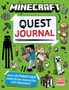 „QUEST JOURNAL“ in der Mitte, grüne Hintergrundfarbe, Minecraft-Figuren und Gegenstände, „Dein ultimativer Abenteuer-Begleiter.“