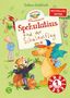 „Spekulatius und der Schulausflug“. Ein Drache mit Rucksack und rotes Pandatier. Bunte, fröhliche Illustration., Buch