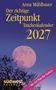Auf violettem Hintergrund steht: "Anna Mühlbauer, Der richtige Zeitpunkt, Taschenkalender 2027." Großer Mond vor Bäumen.