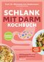 Titel: "Schlank mit Darm Kochbuch". Autoren oben: Prof. Dr. Michaela Axt-Gadermann, Regina Rautenberg. Unten: "100 Rezepte für eine gesunde Darmflora". Links grün: "Aktualisierte Neuausgabe". Rechts: "Spiegel Bestseller-Autorin". Bunte Illustration eines Darms, Bilder zweier Schüsseln mit gesunden Speisen., Buch