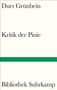 Text: "Durs Grünbein", "Kritik der Pinie", "Bibliothek Suhrkamp". Einfache weiße Oberfläche mit grünem Streifen., Buch