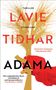 Texte: "THRILLER", "LAVIE TIDHAR", "SUHRKAMP", "ADAMA", "Deutscher Krimipreis International 2025". Roter Handschuh hält Weizen., Buch