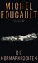 Text: "MICHEL FOUCAULT", "SUHRKAMP", "DIE HERMAPHRODITEN". In der Mitte ein liegender Marmorskulptur eines nackten Körpers., Buch