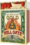 Text: "Davide Morosinotto, Das verfluchte Gold von Hell Gate." Streichholzschachtel-Motiv mit Flammen und einem Schlüssel., Buch