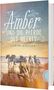 "Amber und die Pferde des Meeres" von Karin Müller. Sechs weiße Pferde galoppieren am Strand bei Sonnenuntergang., Buch