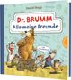 "Daniel Napp. Dr. BRUMM Alle meine Freunde ... Und Freundinnen! Illustration: Bär mit Karren und Tieren auf einer Wiese."