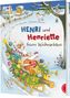 „Henri und Henriette feiern Weihnachten“. Zwei Hühner auf Schlitten im Schnee, fröhliche Tiere, festliche Stimmung., Buch