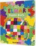 "Mein ELMAR Puzzle-Buch" steht in bunten Buchstaben. Ein bunter Elefant aus Puzzleteilen, gestalterischer Stil., Buch