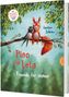 "Pino und Lela: Freunde für immer" von Günther Jakobs, Illustration eines Eichhörnchens und Vogels auf einem Ast., Buch
