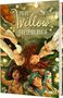 „Mein Willow Freundebuch“ steht in großen Buchstaben. Kinder liegen fröhlich auf einer Wiese mit Blumen und Kerzen., Buch