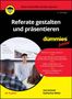 „Referate gestalten und präsentieren für Dummies junior“. Junge präsentiert vor einer Tafel. Buchcover im Gelb-Schwarz-Rot Design., Buch