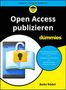 „Open Access publizieren für dummies“. Illustration: Buch mit Schloss auf Smartphone, gelber Hintergrund, Name: Bodo Rödel., Buch