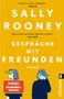 Text: „Sally Rooney, Gespräche mit Freunden, Roman, SPIGEL Bestseller-Autorin, Celeste Ng, Taylor Swift.” Illustration: Zwei Personenprofile mit Farbbalken vor den Augen., Buch