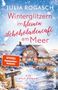 "Winterglitzern im kleinen Schokoladencafé am Meer" steht über einem verschneiten Haus mit blauem Dach und warmem Licht., Buch