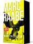 Buchtitel: "Im Morgengrauen" von Marc Raabe, Thriller. Cover mit Eule vor gelbem Hintergrund, Wald im Hintergrund., Buch