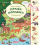 „Mein lustiges Mitmach-Wimmelbuch: Tierfamilien“. Verschiedene Tierfamilien in einer bunten Waldlandschaft., Buch