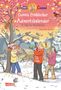 "Meine Freundin Conni: Connis fröhlicher Adventskalender. 24 Tage bis Weihnachten. Karoline Sander."  
Kinder dekorieren in winterlichem Wald., Buch