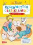 "REGENWETTER RÄTSELSPASS Für Vorschulkinder" steht über zwei Kindern, die malen. Ein Frosch mit Regenschirm und Katze sind dabei., Buch