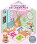 "Mein süßes Stickerhaus, Cozy Cafés, 3D-Szenen 500+ Sticker und Ausmalmotive." Illustration zweier Katzen in einem Café., Buch