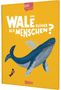 Text: "Sind Wale klüger als Menschen?" Illustration: Ein großer Wal mit Taucher im Hintergrund, gelber Hintergrund., Buch