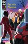 „Die drei !!! Das rote Phantom“ – Illustration zeigt drei Jugendliche, ein rotes Motorrad und einen Motorradfahrer., Buch
