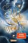 Texte: Air Awoken, Elise Kova, SPIEGEL Bestseller, Carlsen. Design: goldene Ornamente, stürmischer Himmel mit Blitzen., Buch