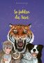 "So fühlen die Tiere" steht auf einem lila Hintergrund. Ein Tiger zeigt Zähne, umgeben von Affe, Eule, Katze und Hund., Buch