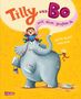 "Tilly und Bo mit dem großen Po" ist oben zu lesen. Ein Kind reitet auf einem fröhlichen Elefanten.