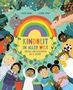 "Kindheit in aller Welt" mit Regenbogen, Kinder und Tiere fröhlich dargestellt. Carlsen Verlag, bunte, einladende Illustration., Buch