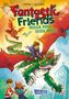 "Fantastic Friends: Tausche Mathe gegen Drache." Eine bunte Illustration mit fliegenden Drachen und Kindern in Aktion.