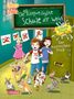 Text: "Einfach Lesen Lernen", "Die unlangweiligste Schule der Welt", "Geheime Pause", "Der Kaninchen-Trick". Kinder rennen fröhlich mit Kaninchen und Hund durch einen Schulflur.