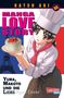 Text: "MANGA LOVE STORY", "Yura, Makoto und die Liebe". Illustration: Frau in Kochkleidung mit Torte., Buch
