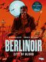 „Reinhard Kleist, Tobias O. Meissner, BERLINIR, City of Blood“. Illustration: Dunkle Figur mit Brille, roter Hintergrund., Buch