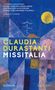 Zitat von Joshua Cohen über Claudia Durastanti, gefolgt von Titel "Missitalia". Blaues, geometrisches Gemälde mit gelbem Kreis., Buch