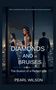 Text: "Where everything looks like a dream, but something is already wrong beneath it. DIAMONDS AND BRUISES The Illusion of a Perfect Life PEARL WILSON." Eine Frau im blauen Kleid, ein Mann im Anzug blickt auf eine Stadt., Buch