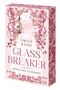 "EMILY BÄHR, GLASS BREAKER, KÖNIG DER SCHERBEN" in dekorativer Schrift, umgeben von floralen Mustern., Buch