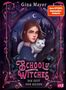 „School of Witches: Die Zeit der Hexen“. Ein Mädchen mit Katze vor Schlosskulisse, ornamental verziert.