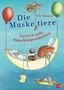 „Die Muskeltiere“ und „Tierisch gute Einschlafgeschichten“. Eine Maus, Ratte und Katze auf einer Mondschaukel mit Ballons., Buch