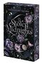 "Stolen Midnights" und "Katherine Quinn" sind in geschwungenen Lettern geschrieben, umgeben von violetten Blumen und Sternen., Buch