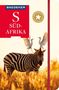 "BAEDEKER S SÜD-AFRIKA". Ein Zebra in einer goldenen Savannenlandschaft, zwei weiße Vögel landen auf seinem Rücken., Buch
