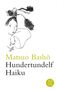 „Matsuo Bashō Hundertundelf Haiku“. Eine Illustration zeigt ein Gesicht mit hochgestecktem Haar und Kiefernzweigen., Buch