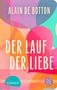 „ALAIN DE BOTTON“, „DER LAUF DER LIEBE“, „roman“. Bunte geometrische Formen im Hintergrund., Buch